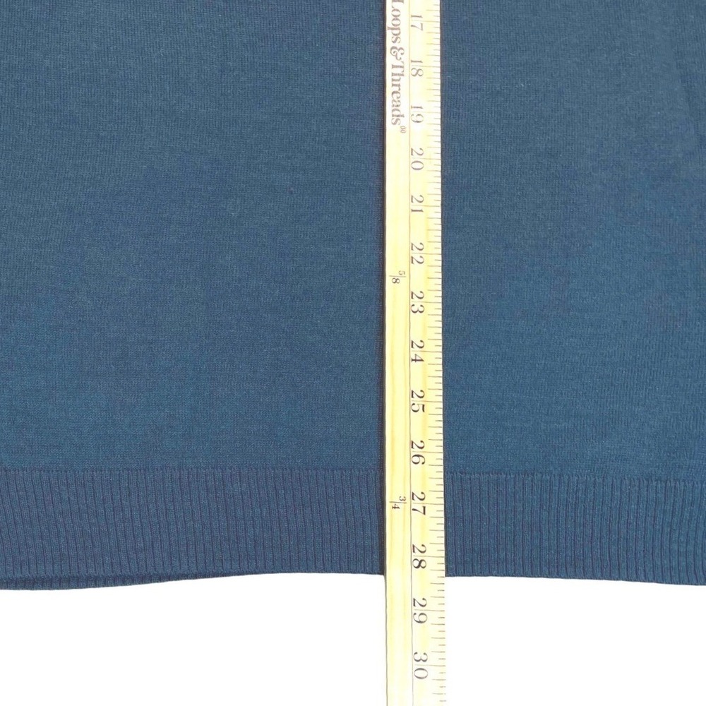APT 9 Mens V Neck Sweater Large Merino Wool Blend Dark Teal Pullover Soft Luxury - Picture 7 of 9